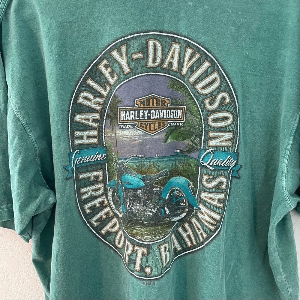 y2k Harley Davidson Crop Freeport Bahama XL Shirt Short Sleeve Distressed 90s